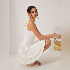 Commense White Pleated Mini Dress